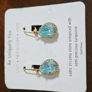 CZ Stone enhanced with semi precious turquoise teardrop stone